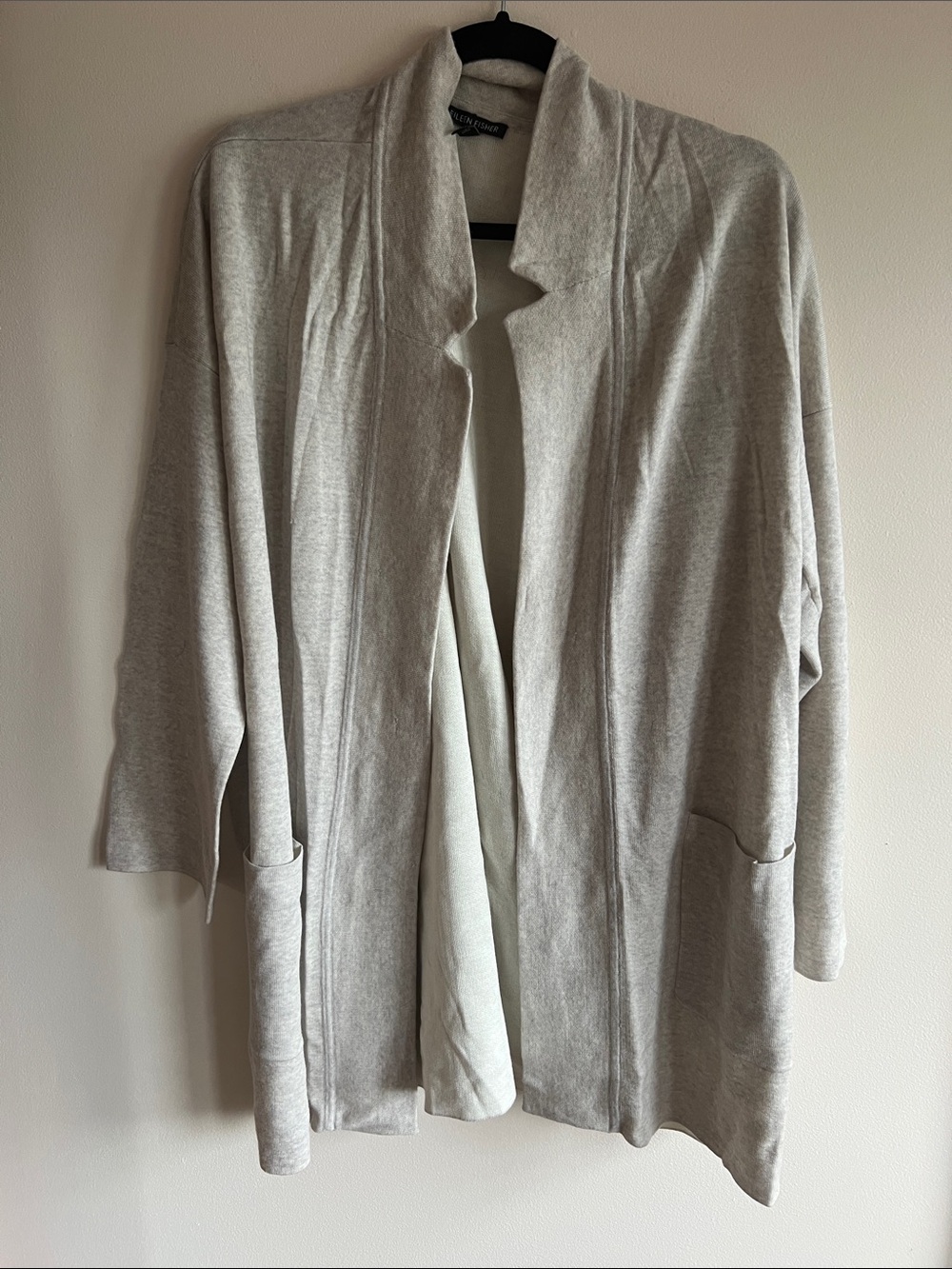 Eileen Fisher Light Gray Open-Front Shawl Collar Cardigan